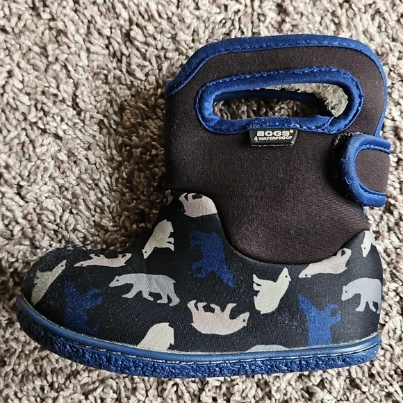 GUC Bogs Neoprene Waterproof Winter Snow Boots Baby Polar Bear Print Blue Size 7 - Picture 6 of 12